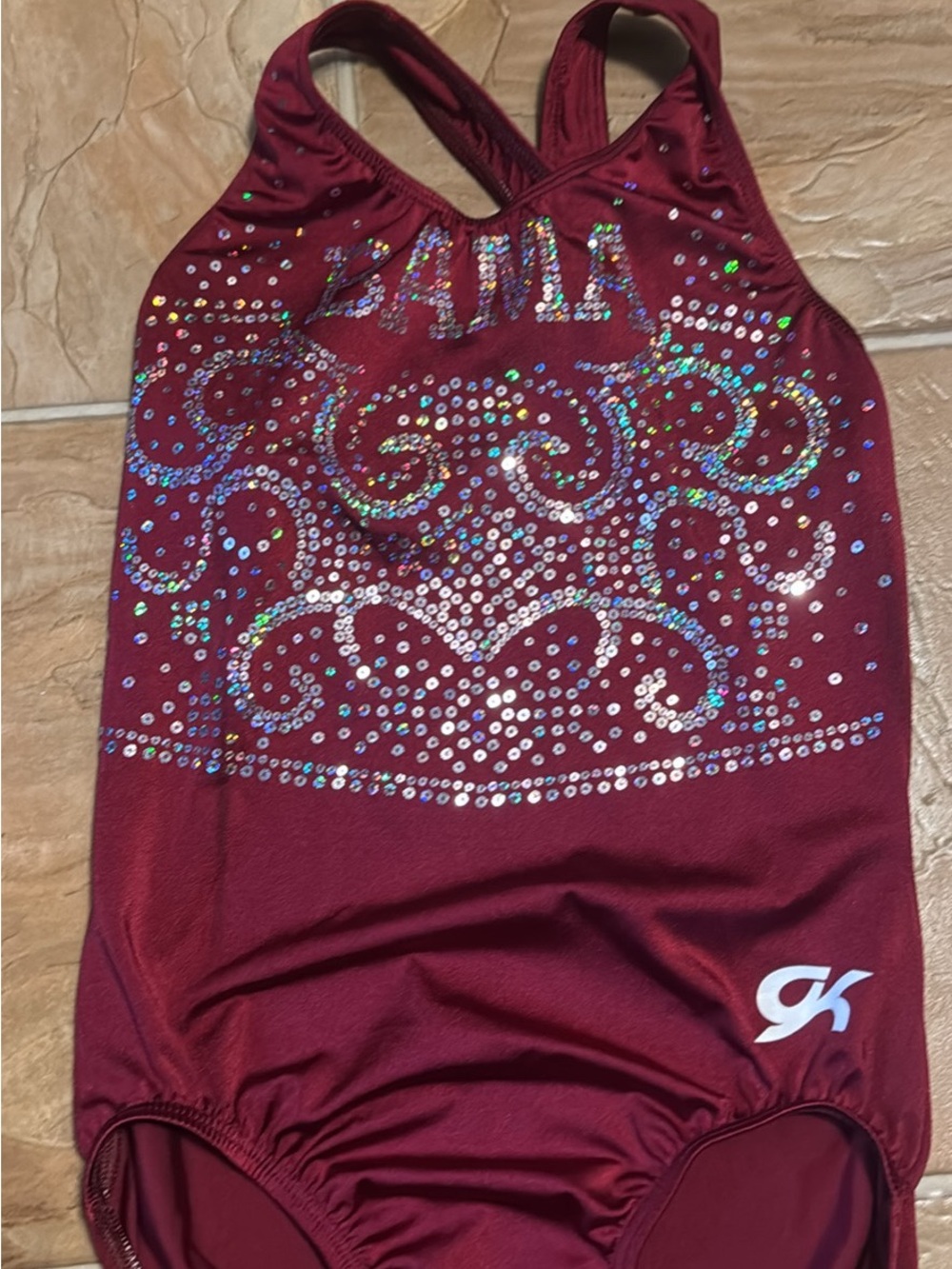 GK Maroon Rhinestone Gymnastics Leotard